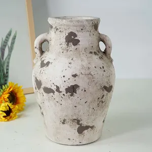 China Vintage Dust Grey Decorative Living Room Bouquet Arrangement Terracotta Vase Big Flower Vases For Home Decor Interior