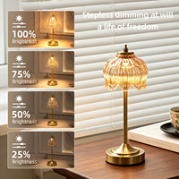 Lámpara de Mesa de Vidrio Estilo Retro Francés, Recargable, Inalámbrica, Táctil, LED Regulable, Lámpara de Ambiente para Dormitorio, Sala de Estar, Hotel