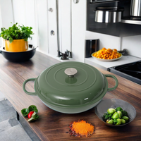Vente en gros d'accessoires de cuisine modernes casseroles peu profondes en fonte émaillée ustensiles de cuisine thermos casserole ronde avec couvercle
