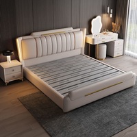 Premium Gepolstertes Lederbett in Kingsize mit Stauraum-Schubladen, LED-Kopfteil für Luxuriöse Villen-Schlafzimmer