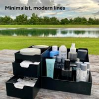 Organisateur de vanité noir sur mesure de grande taille, rangement pour la chambre à coucher, organisateur de cosmétiques pour hommes, boîte en acrylique avec tiroirs