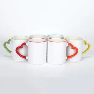 RubySub M082 11oz Heart Rim Handle Color Blanks Esmalte Taza de café Tazas de sublimación Proveedor al por mayor