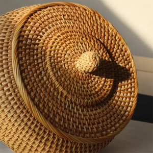 Classique Viet Nam tissé panier de rangement plaque motif rotin osier artisanat poignée pliable pour la décoration de la maison fleur cadeau panier - Product Image 1