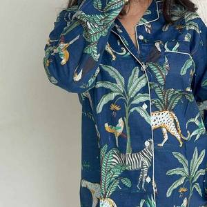 Urvi Creactions Handmade Cotton <b>Pajama</b> Set Digital Printed Animal Indian Night <b>Suit</b> V-neck Full Length Summer Autumn - Product Image 5