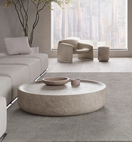 Table Basse en Pierre Trou Rond, Table de Salon Moderne, Table Basse de Créateur Simple et Créative en Marbre