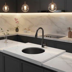 Lavello Sottopiano MOSHE <span class=keywords><strong>con</strong></span> Rubinetto Caldo/Freddo, Mini Lavello da Cucina Occidentale per Bancone Bar/Isola, in Acciaio Inox 304 - Product Image 5