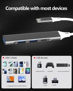 อะแดปเตอร์ฮับ USB C 4 in 1 พร้อมพอร์ต USB 3.0 จำนวน 4 พอร์ต ความเร็วสูง 5Gbps สำหรับถ่ายโอนข้อมูล ขยายพอร์ตได้หลากหลาย ใช้งานได้กับแล็ปท็อปและโทรศัพท์มือถือ - Product Image 5