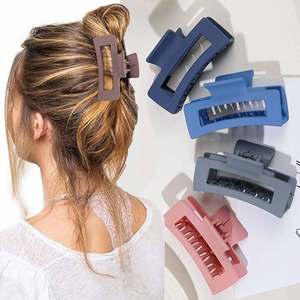 Pinzas de Pelo Rectangulares Mate con Diseño Hueco, 5 Colores, Pinzas Grandes de Plástico de Color Sólido Antideslizantes para Mujeres, para Peinados Diarios - Product Image 1