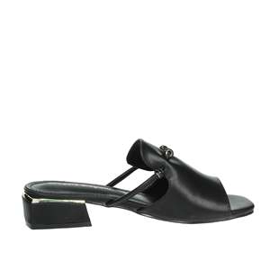 Mules de Mujer Laura Biagiotti, Sandalias de Tacón Bajo de Cuero Negro - Product Image 4