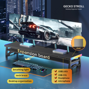 Support d'écran d'ordinateur double couche avec lumière respirante et extension USB3.0, prenant en charge deux écrans simultanément - Product Image 1