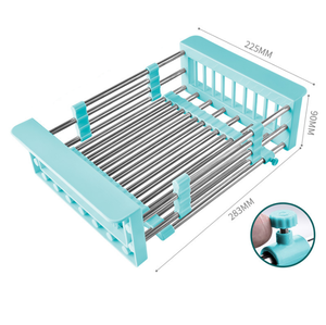 Scolapiatti Retrattile <span class=keywords><strong>da</strong></span> Cucina, Cestello Filtrante Regolabile, Organizzatore per Asciugare Piatti, Verdure e Frutta sul Lavello - Product Image 4