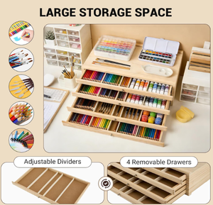 Wooden Natural Color Portable Drawer-style Paintbrush Holder with Four Compartments <strong>for</strong> Desk-based Stationery <strong>Storage</strong>. - Product Image 5