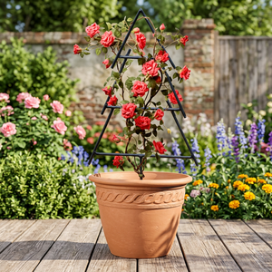 Pot de fleurs avec support en treillis métallique à motif corde pour roses grimpantes - Product Image 3