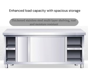 Gewerblicher Arbeitstisch aus Edelstahl mit Schiebetür, Dreistöckiger Lagerschrank in Sondergröße für Restaurant, Küche, Catering - Product Image 3