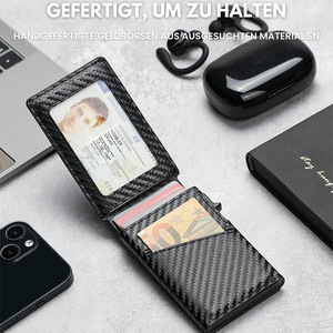 Tarjetero de fibra de carbono, monedero compacto con cremallera, cartera abatible de aleación de aluminio para hombre, uso diario - Product Image 2