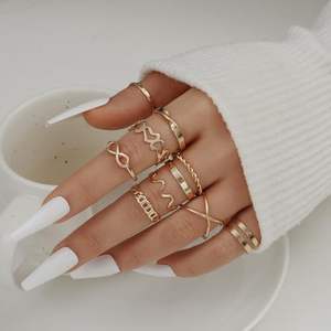 FAXHION da donna alla moda anelli con guscio placcato in oro Set Vintage BOHO geometrico catena di serpente Midi anelli impilabili in lega principale - Product Image 3