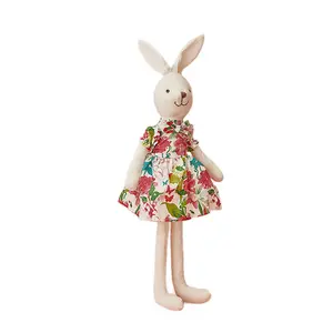 White rabbit in a floral dress Holiday gifts Children's toys home decor