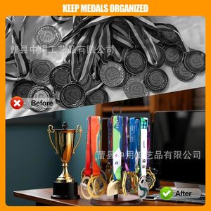 Medal Display Rack Wooden Base 360 Degree Rotating Stand For <b>Trophies</b> And Medals With Clips - Product Image 3