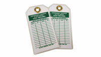 Étiquettes de sécurité rectangulaires en PVC personnalisées, brillantes, imperméables, avec languette de suspension pour utilisation en extérieur