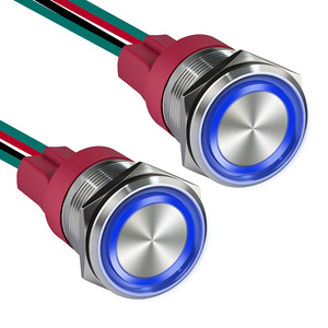 Waterproof Stainless Steel <b>Latching</b> <b>Push</b> Button Switch 16mm 19mm 22mm LED Ring Illuminated Flat Head On Off 24V 15A - Product Image 1
