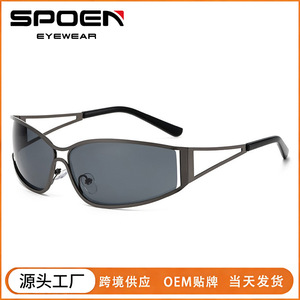 Gafas de sol rectangulares Y2K con montura completa UV400, protección solar para mujer, gafas de moda con montura metálica - Product Image 5