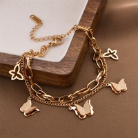 Bracelet à breloques double couche, pendentif fleur tendance, plaqué or, bijoux en acier inoxydable 316L