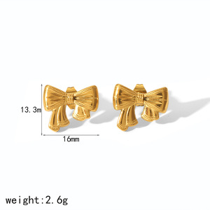 Ensemble de boucles d'oreilles et bague en forme de nœud papillon, en acier inoxydable, or et argent, bijoux pour femmes, cadeau, accessoire de mode - Product Image 3
