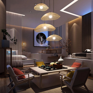 Lámpara colgante tejida de bambú, forma ovalada, fuente de luz LED E27 para hoteles, casas de huéspedes, restaurante, decoración de casa de té - Product Image 5