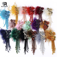 Broche à pampilles multicolores en plumes et strass faites à la main Rayo, patchs floraux en strass pour la décoration de costumes de mariage et de fête