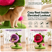 Arbre à chat en daim design attrayant, avec lit, griffoir, maisonnette en forme de fleur Venus Flytrap, jouet à ressort et papier sonore, pour l'escalade intérieure de luxe