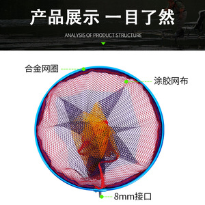 Cabeza de Red de Pesca de Aleación de Aluminio Xiping con Malla Recubierta de 8mm de Interfaz, Red de Pesca de Alta Resistencia - Product Image 1