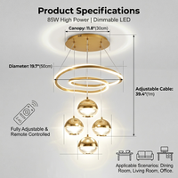 Lustre LED moderne 85W en aluminium, suspension spirale réglable en hauteur, abat-jour acrylique à 3 couleurs dimmables, base bleue pour salon