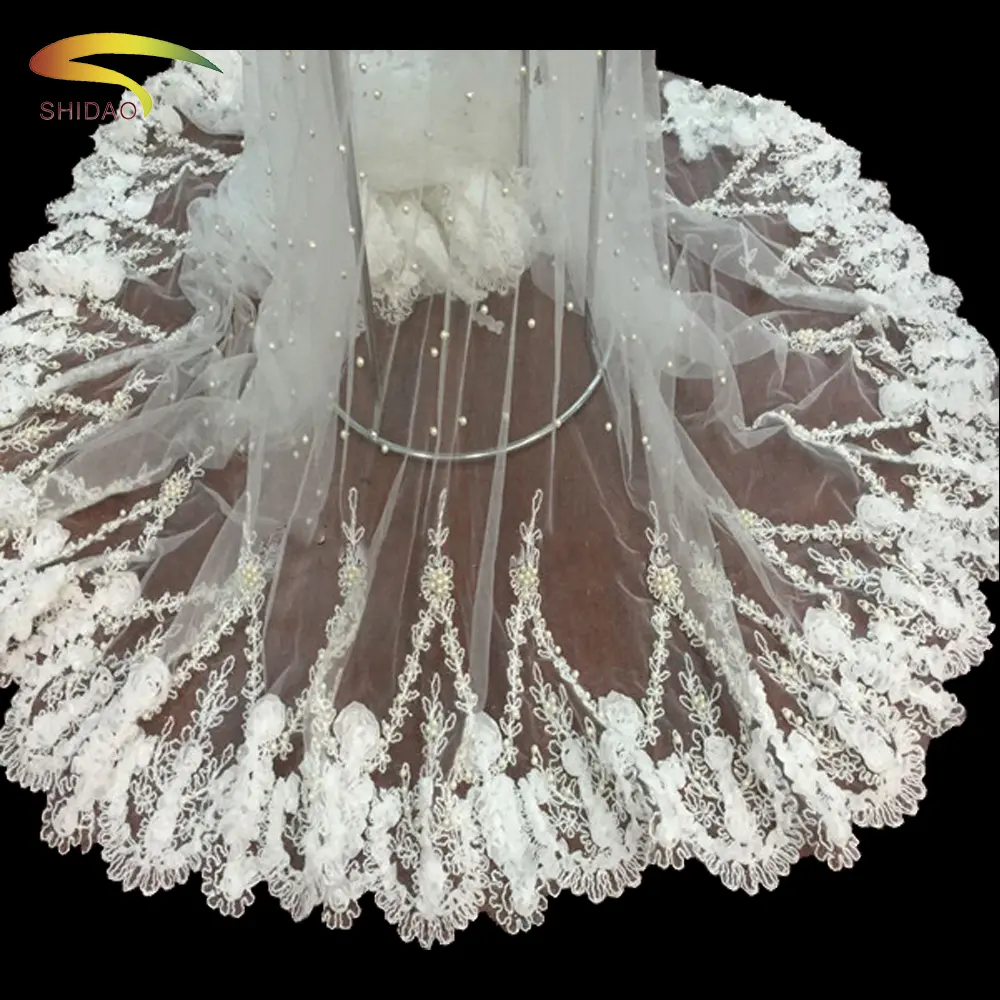 Großhandel 3D Stickerei Chiffon Französisch Perlen Tüll Spitze Stoffe für Hochzeits kleid