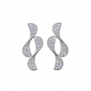 Orecchini di Lusso in Oro Bianco con Diamanti Taglio Brillante Rotondo Colore D Gioielli da Sposa Naturali per Donna - Product Image 1