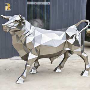 Sculpture de taureau géométrique en acier inoxydable grandeur nature RELONG pour décoration extérieure moderne - Product Image 3