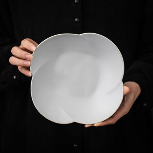 Lotus Shaped Tea <b>Tray</b> <b>Large</b> Ceramic Dessert Plate Retro White Snack Dish For Tea <b>Serving</b> - Product Image 4