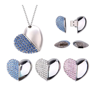 2,0 interfaz collar forma de corazón Pendrive 4GB 8GB 16GB 32GB 64GB 128GB almacenamiento Metal hermoso diamante personalizado USB Flash Drive