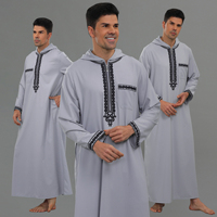 Thobe Thawb Classique Islamique Arabe Premium pour Hommes, Respirant Toutes Saisons, Brodé Marocain, Vente en Gros