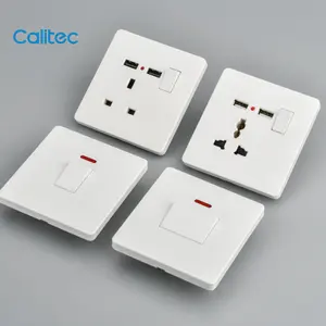 CALITEC soket saklar Pin datar 2 Gang MF 13A, dengan persediaan pabrik Neon standar UK