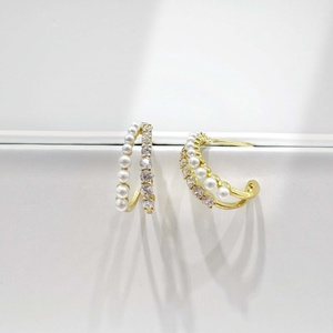 custom plata 925 sterling <b>silver</b> Gold Plated <b>Huggie</b> Earring Round Brilliant Cut wedding Classic geometric pearl stud earrings - Product Image 1