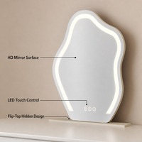 Ensemble de coiffeuse moderne blanc avec miroir LED et chaise en acrylique, tiroirs extensibles en panneau écologique