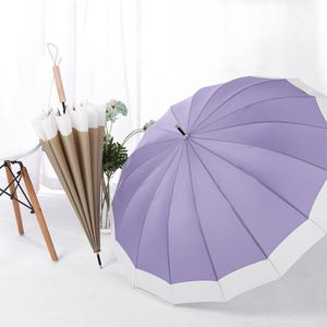 Parapluie coupe-vent et anti-UV à ouverture automatique avec poignée en bois en forme de J, 16 baleines, blocs de couleur, personnalisable avec logo OEM, pour hommes et femmes - Product Image 3