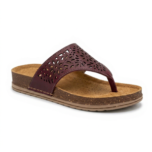 Sandales plates en cuir véritable bordeaux, bout ouvert, à enfiler, respirantes, toutes saisons, semelle intermédiaire en EVA, semelle extérieure en caoutchouc, coussin d'air - Product Image 1