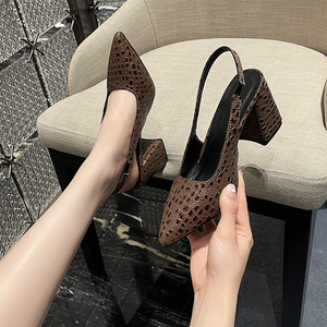 รองเท้าส้นสูงแบบปิดหัวทรงหรูหราสำหรับผู้หญิง รุ่นใหม่ล่าสุด ส้นหนา ปลายแหลม แฟชั่นไซส์ใหญ่สำหรับฤดูร้อน - Product Image 3