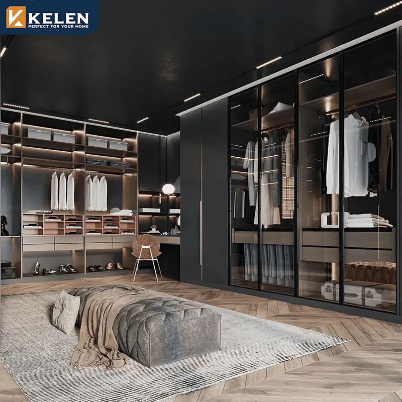 Kelen 2024 lemari pakaian kamar tidur furnitur mdf lemari pakaian untuk desain kamar tidur pintu geser lemari