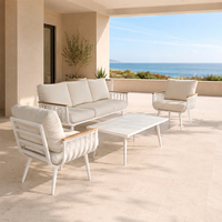 Ensemble de canapés de patio modernes HOMFUL en aluminium, structure entièrement démontable, coussins en polyester 200g et accoudoirs imitation bois