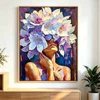 Peinture à l'huile moderne abstraite de fille florale, peinte à la main, à l'impasto épais, avec couteau à palette, portrait de femme sur toile, art mural pour chambre à coucher
