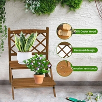 Étagère à fleurs multifonctionnelle en bois à 2 niveaux pour extérieur et intérieur avec étagères de rangement à deux marches en bois au design moderne