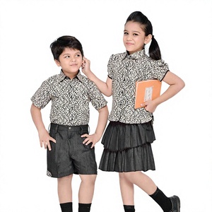 Children's Primary School Uniform Set Black Polo With Red <b>Checkered</b> Collar And Shorts <b>Skirt</b> Cotton Material For Boys And Girls - Product Image 5
