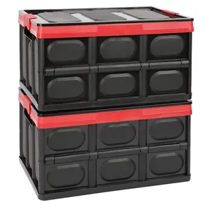 Lidded Storage Bins Collapsible Storage Box Tote Storage Box Crates Plastic Stackable Folding for Home 2 Pack 30L Black Foldable